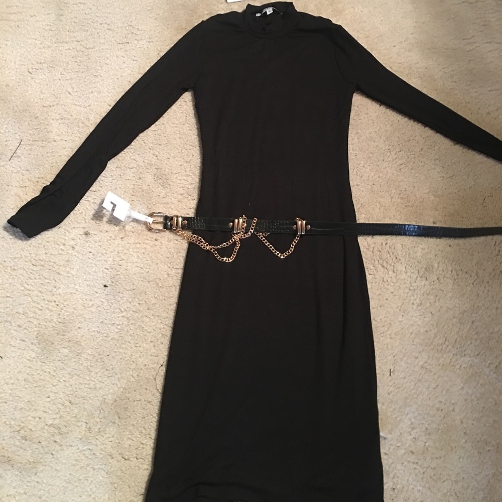 Nordstrom's  black fitted stretchy dress and belt